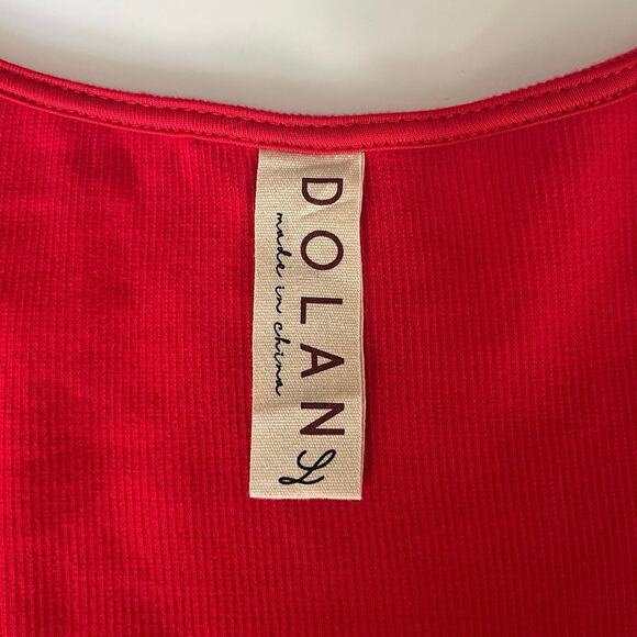 Anthropologie Dolan Puff Sleeve Top Ribbed Lace Floral Appliqué Red Large NWOT - Picture 8 of 10